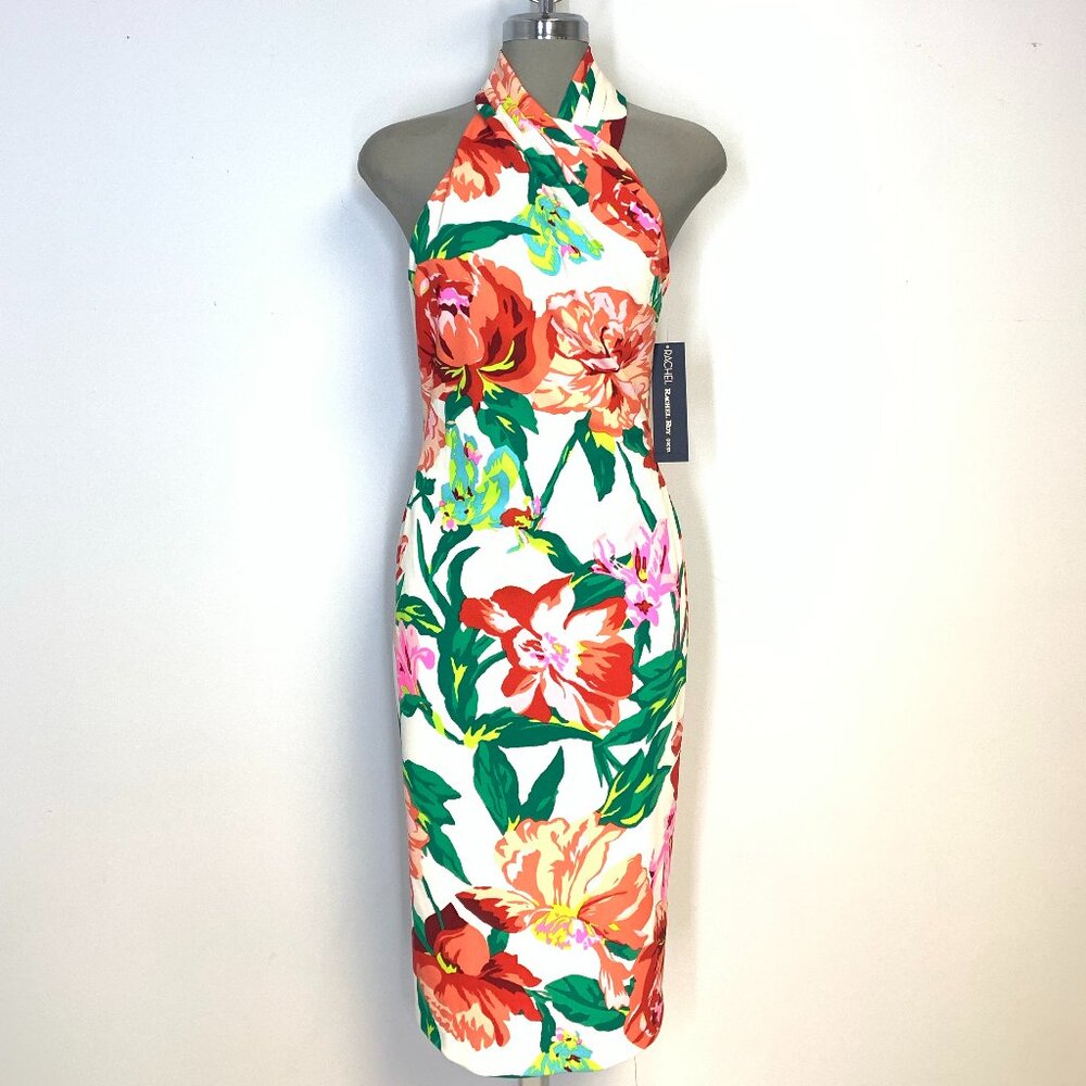 New Rachel Rachel Punch Floral Halter Midi Sheath Dress Fully Lined size S small